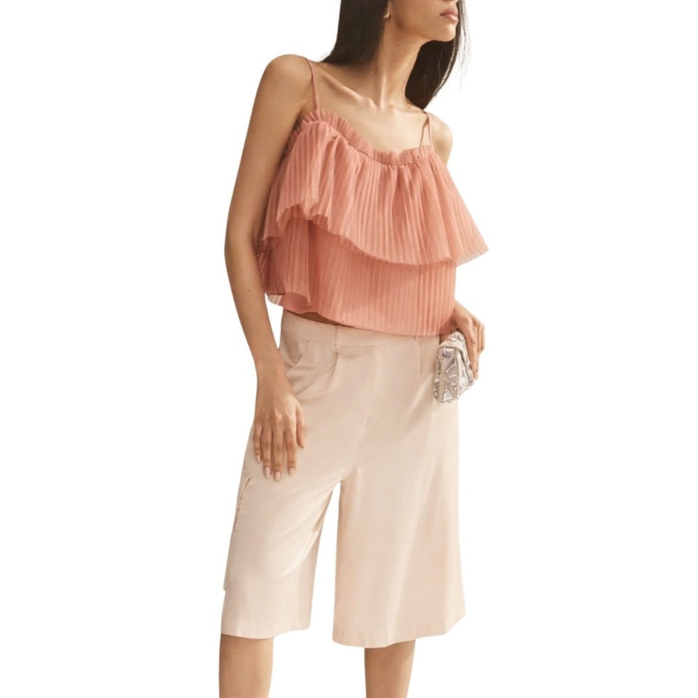Anthropologie Top Womens XL Peach Tiered Pleated Tulle Cami Coquette Balletcore‎